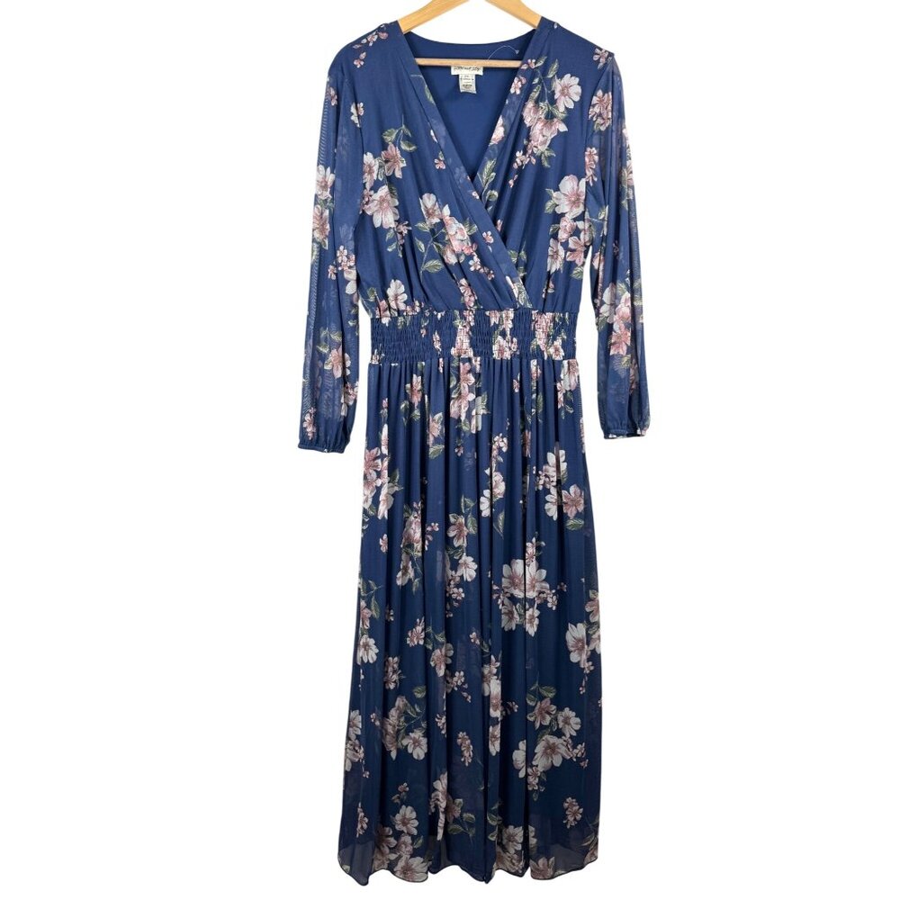 Kate &‎ Lily floral sheer chiffon smocked boho dress blue pink sz 2X